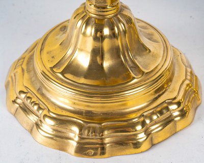 Pair of Gilt Bronze Candlesticks with Crowned C Mark from the Louis XV Period