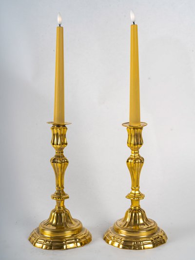 Pair of Gilt Bronze Candlesticks with Crowned C Mark from the Louis XV Period