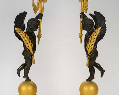 François Louis Savart - Paire de candélabres en bronze à décor d’Amours ailés, époque Empire