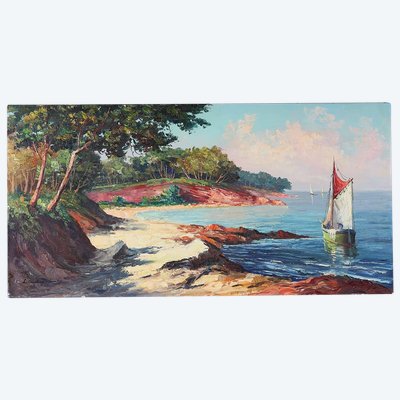 Marine, Côte Azur, 100 cm, signed: Louis AUDREY, circa 1960, French School
