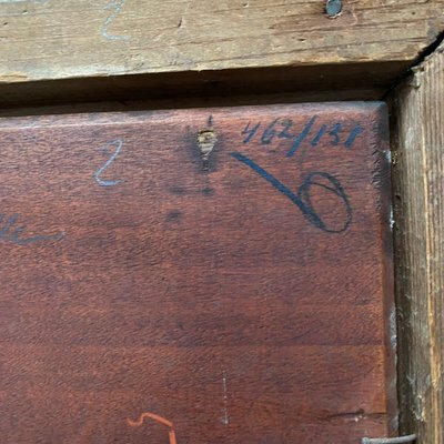 Olio su tavola, scena d'interno del XIX secolo con bambini su un balcone