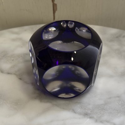 Presse-papier sulfure en cristal bleu et blanc pans coupés