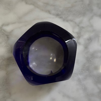 Presse-papier sulfure en cristal bleu et blanc pans coupés