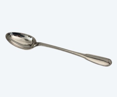 18th century stew spoon with coat of arms and Farmers General hallmarks, 207 grams