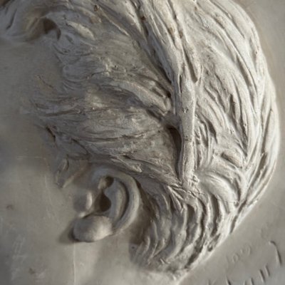 Plaster bas-relief of a man with a mustache from the 19th century, velvet frame