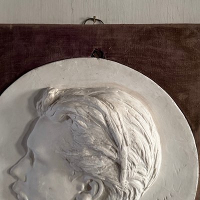Plaster bas-relief of a man with a mustache from the 19th century, velvet frame