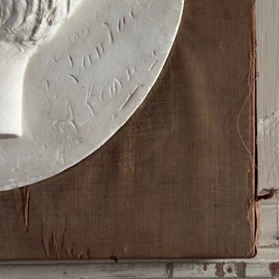 Plaster bas-relief of a man with a mustache from the 19th century, velvet frame