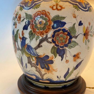 Large hand-painted ceramic lamp - Maison Drimmer in Rodez - Unique model - Height 76 cm