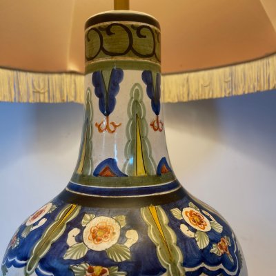 Large hand-painted ceramic lamp - Maison Drimmer in Rodez - Unique model - Height 76 cm