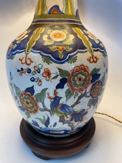 Large hand-painted ceramic lamp - Maison Drimmer in Rodez - Unique model - Height 76 cm