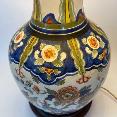 Large hand-painted ceramic lamp - Maison Drimmer in Rodez - Unique model - Height 76 cm