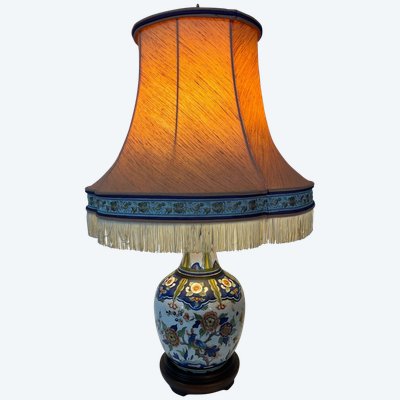 Large hand-painted ceramic lamp - Maison Drimmer in Rodez - Unique model - Height 76 cm