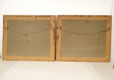 Coppia di gouaches napoletane paesaggi baia di Napoli Vesuvio pescatori Italia XIX secolo