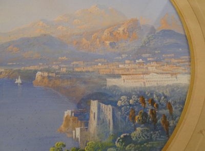Coppia di gouaches napoletane paesaggi baia di Napoli Vesuvio pescatori Italia XIX secolo