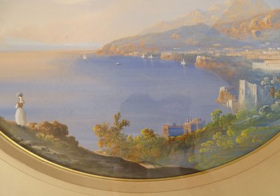 Coppia di gouaches napoletane paesaggi baia di Napoli Vesuvio pescatori Italia XIX secolo