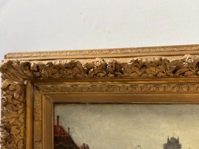 Oil on canvas "Vue de la ville sur le canal" by Franck BOGGS XIX century