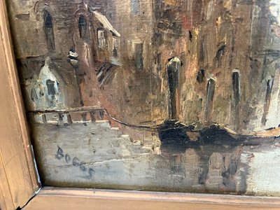 Oil on canvas "Vue de la ville sur le canal" by Franck BOGGS XIX century
