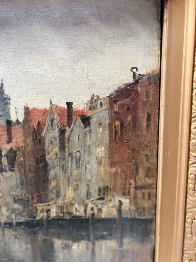 Oil on canvas "Vue de la ville sur le canal" by Franck BOGGS XIX century