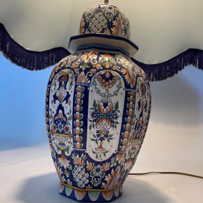 Large Rouen earthenware lamp - Hand-painted - Height 83 cm