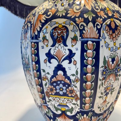 Large Rouen earthenware lamp - Hand-painted - Height 83 cm
