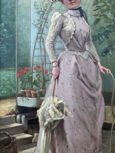 Ecole Française impressionniste - Elegante in La Serre, 1891 - Unterzeichnet