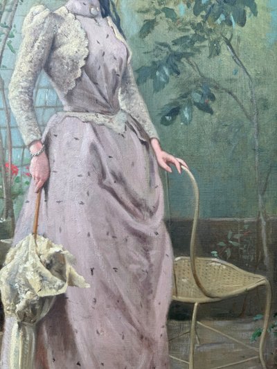 Ecole Française impressionniste - Elegante in La Serre, 1891 - Unterzeichnet