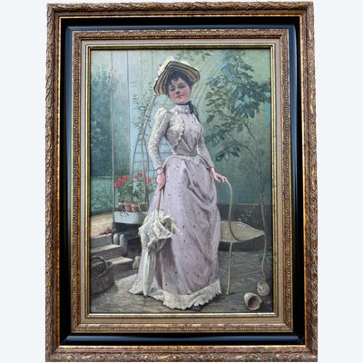 Ecole Française impressionniste - Elegante in La Serre, 1891 - Unterzeichnet