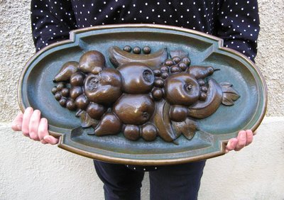 Bas Relief monumental 15 kg En Bronze à Décor De Fruits XIXe.