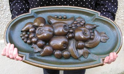 Bas Relief monumental 15 kg En Bronze à Décor De Fruits XIXe.