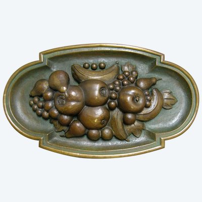 Bas Relief monumental 15 kg En Bronze à Décor De Fruits XIXe.