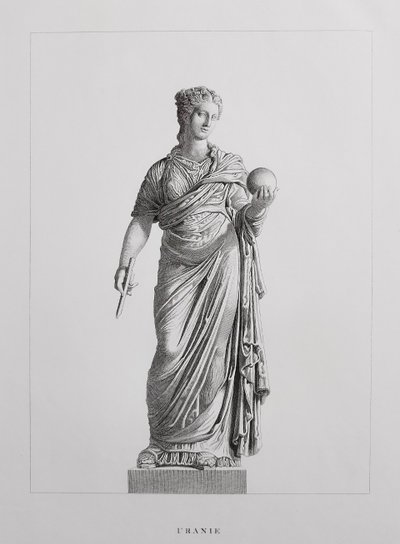 Etching Urania Mythological Engraving Greek Goddess 19th C Old Print