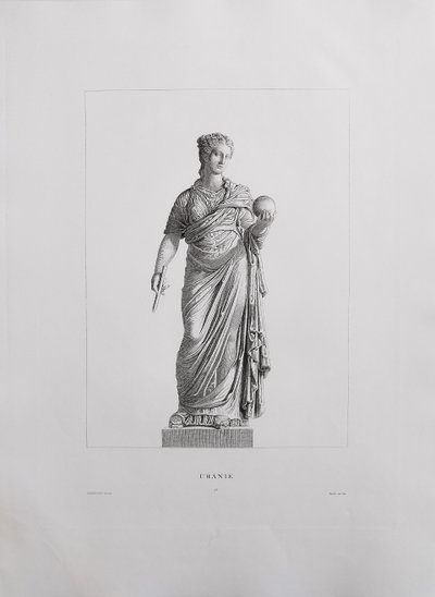 Etching Urania Mythological Engraving Greek Goddess 19th C Old Print