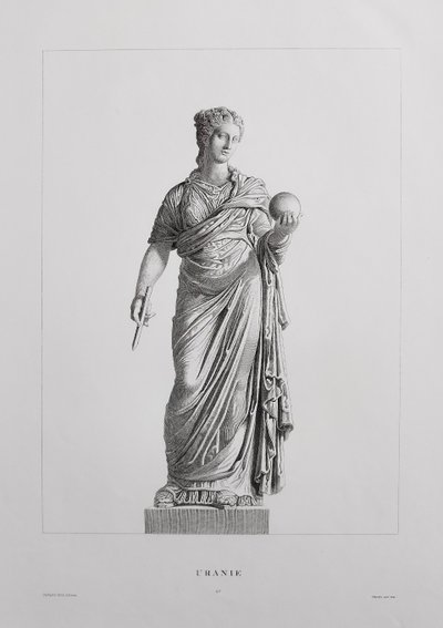 Etching Urania Mythological Engraving Greek Goddess 19th C Old Print
