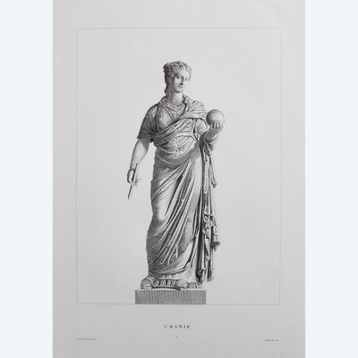 Etching Urania Mythological Engraving Greek Goddess 19th C Old Print