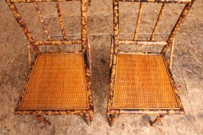 Coppia di sedie in bambù e rattan nello stile di Perret & Vibert, fine XIX secolo