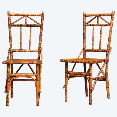 Coppia di sedie in bambù e rattan nello stile di Perret & Vibert, fine XIX secolo