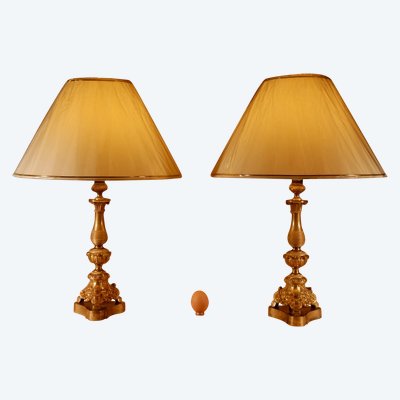 Pair of original table lamps in cast brass.