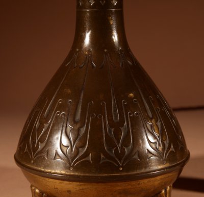 Elegant, original brass table lamp by the Amsterdam school.