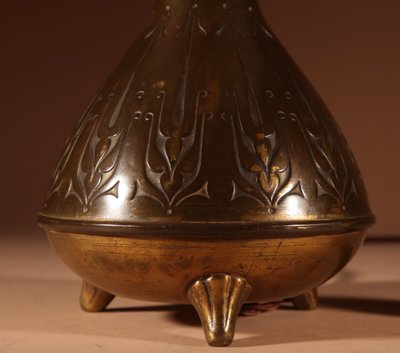 Elegant, original brass table lamp by the Amsterdam school.