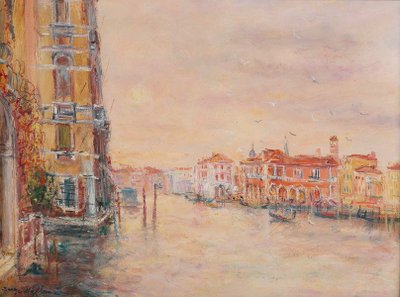 Serge Belloni (1925-2005) - Die Morgenröte über dem Rosa Haus am Canal Grande Öl auf Leinwand um 1970