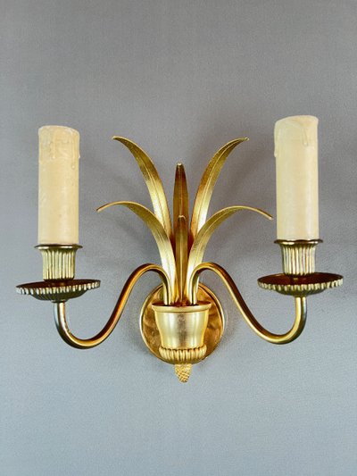 Paire d’appliques en laiton doré, XXe Siècle