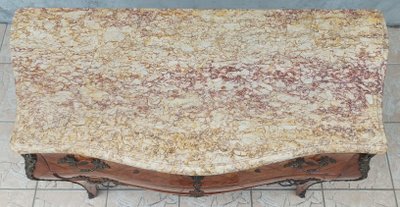 Cassettone curvo Luigi XV in palissandro intarsiato