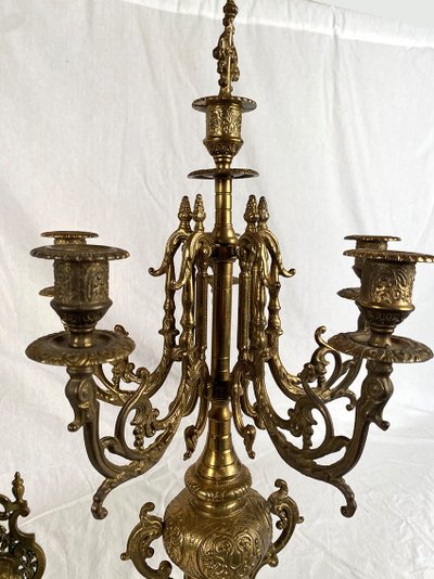 Large Louis XV style bronze mantelpiece, 20th century