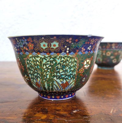  2 bols en cloisonné, Asie fin XIXème début XXème siècle