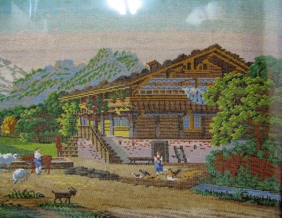 Tableau En Broderie En Perles De Verre XIXe.