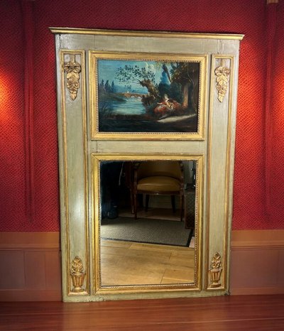 XVIIIth CENTURY LAMQUED WOOD TRUMEAU LOUIS XVI PERIOD WITH ORIGINAL PAINTING