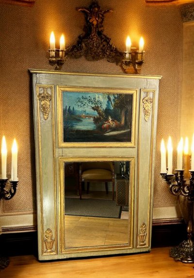 XVIIIth CENTURY LAMQUED WOOD TRUMEAU LOUIS XVI PERIOD WITH ORIGINAL PAINTING