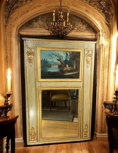 XVIIIth CENTURY LAMQUED WOOD TRUMEAU LOUIS XVI PERIOD WITH ORIGINAL PAINTING