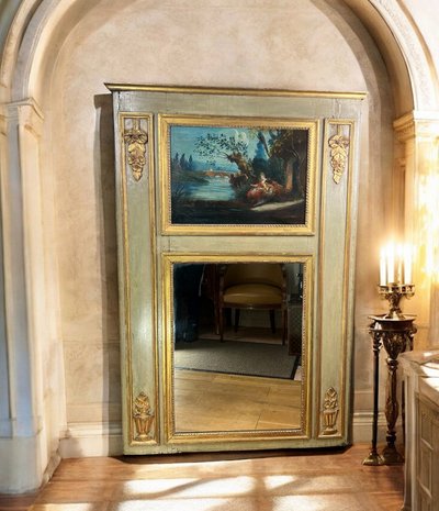 XVIIIth CENTURY LAMQUED WOOD TRUMEAU LOUIS XVI PERIOD WITH ORIGINAL PAINTING