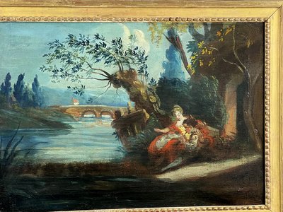 XVIIIth CENTURY LAMQUED WOOD TRUMEAU LOUIS XVI PERIOD WITH ORIGINAL PAINTING